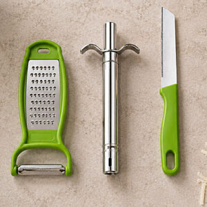 Petal Kitchen Tools Set - Stainless Steel Blade Chopping Knife, Gas Lighter & Grater With Peeler